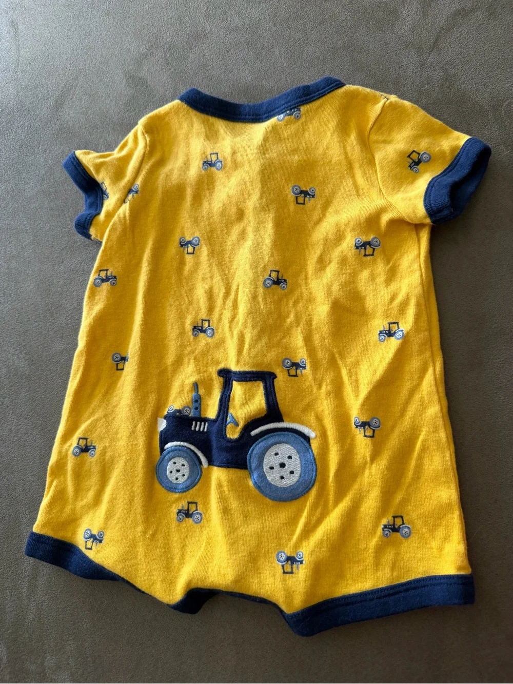 Carters Yellow & Navy Baby Romper with Tractor Print